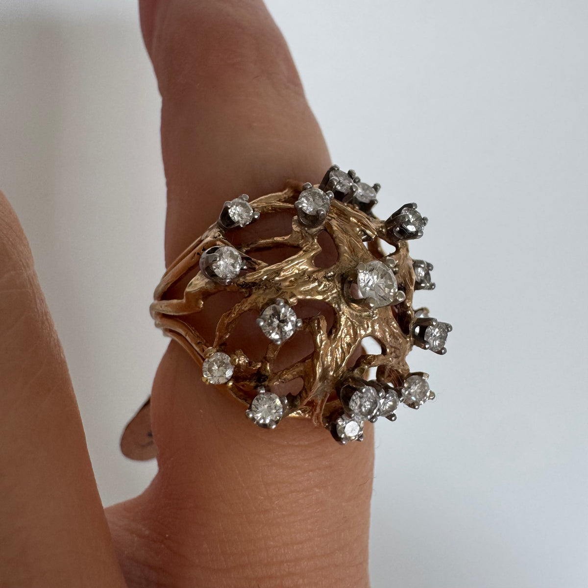 10K Gold Diamond Ring with a Sculptural Design