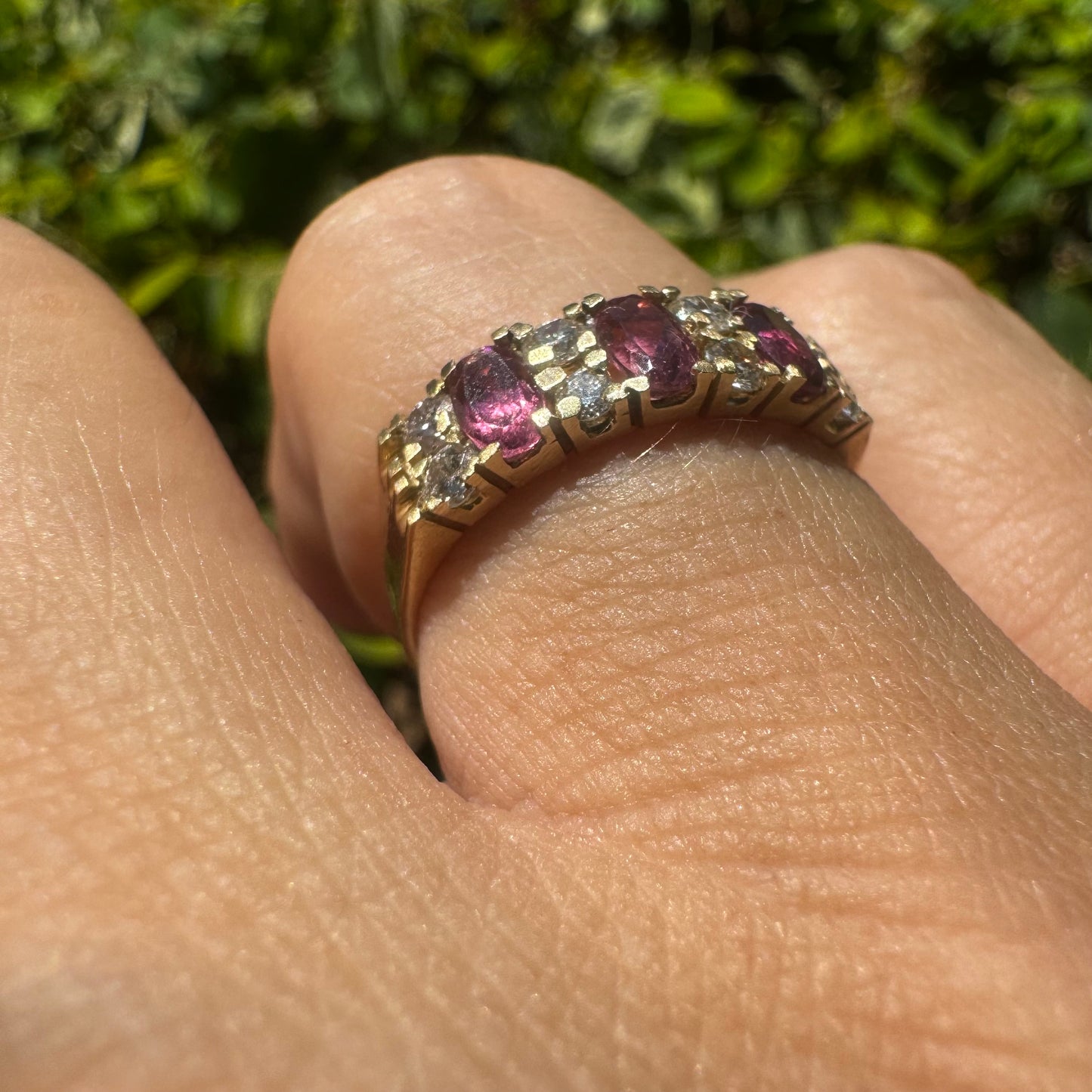 14K gold ring set with Pink Tourmaline & Diamonds