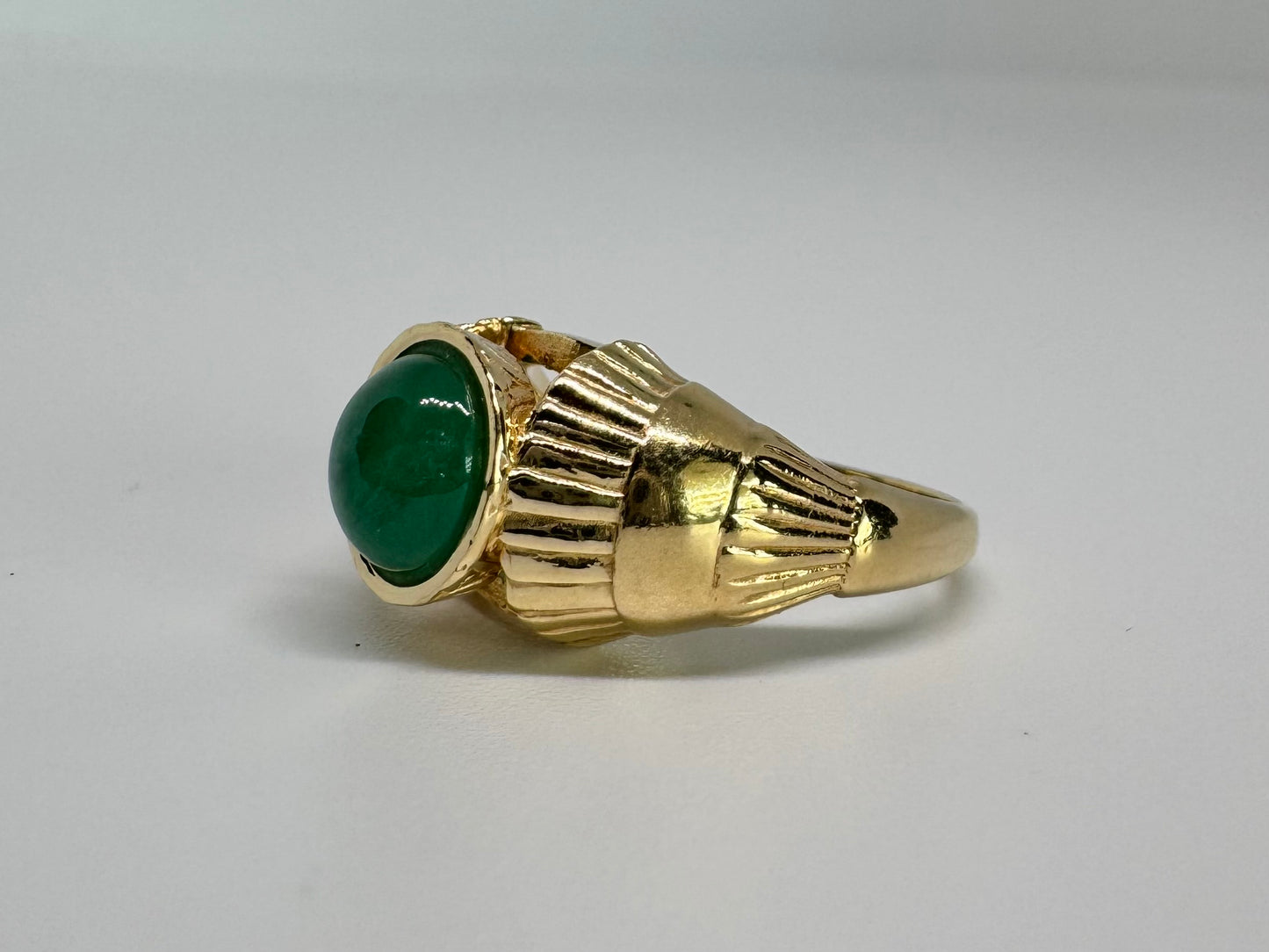 14K gold ring set with green Jade