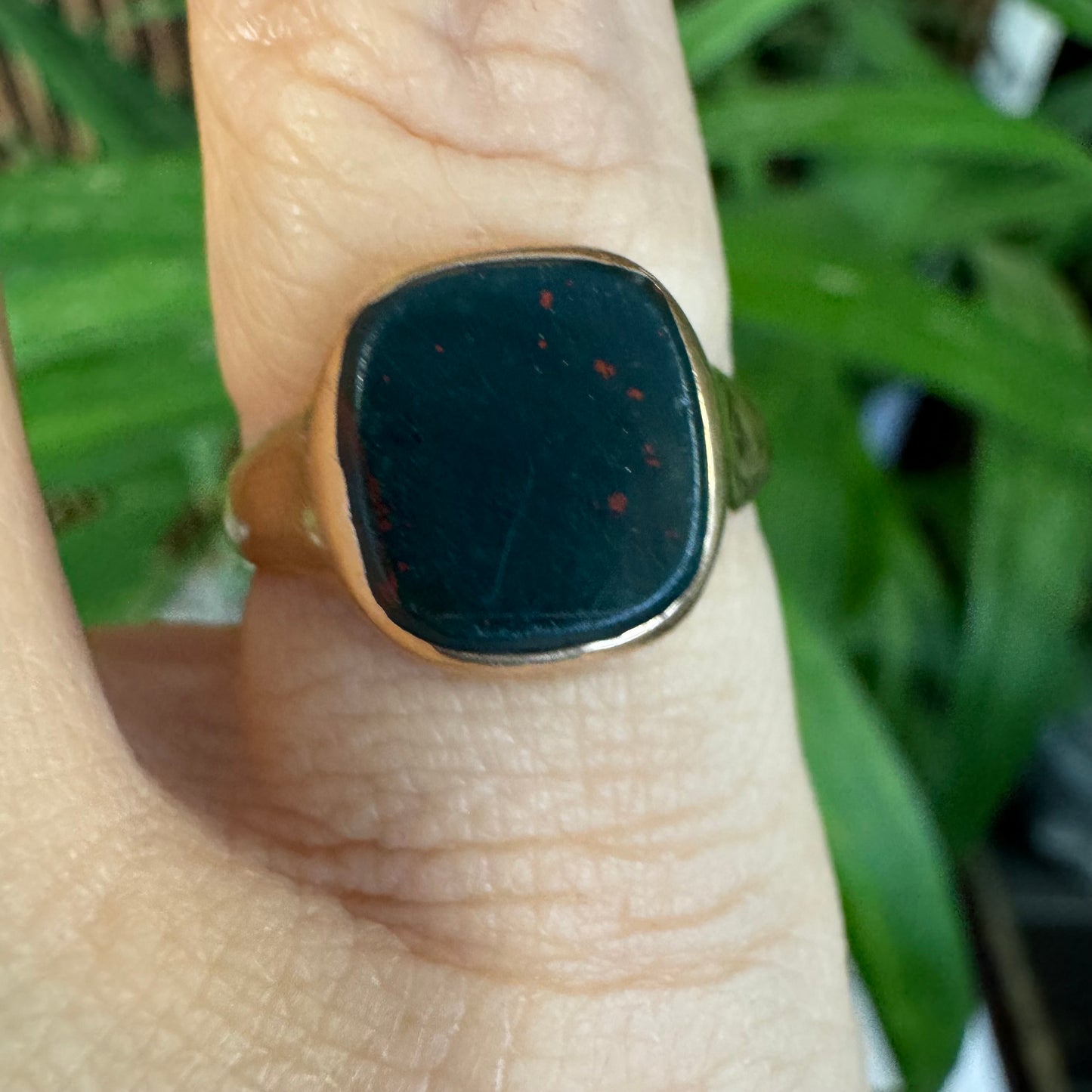 14K gold ring set with Bloodstone