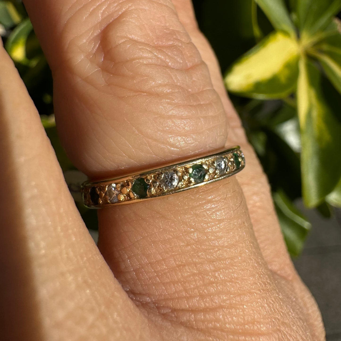 14K gold ring set with Emerald & Diamonds