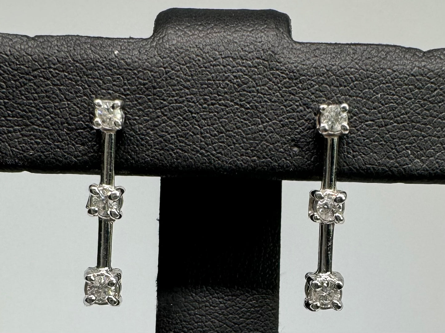 14K gold Drop Earrings set with 3 Diamonds