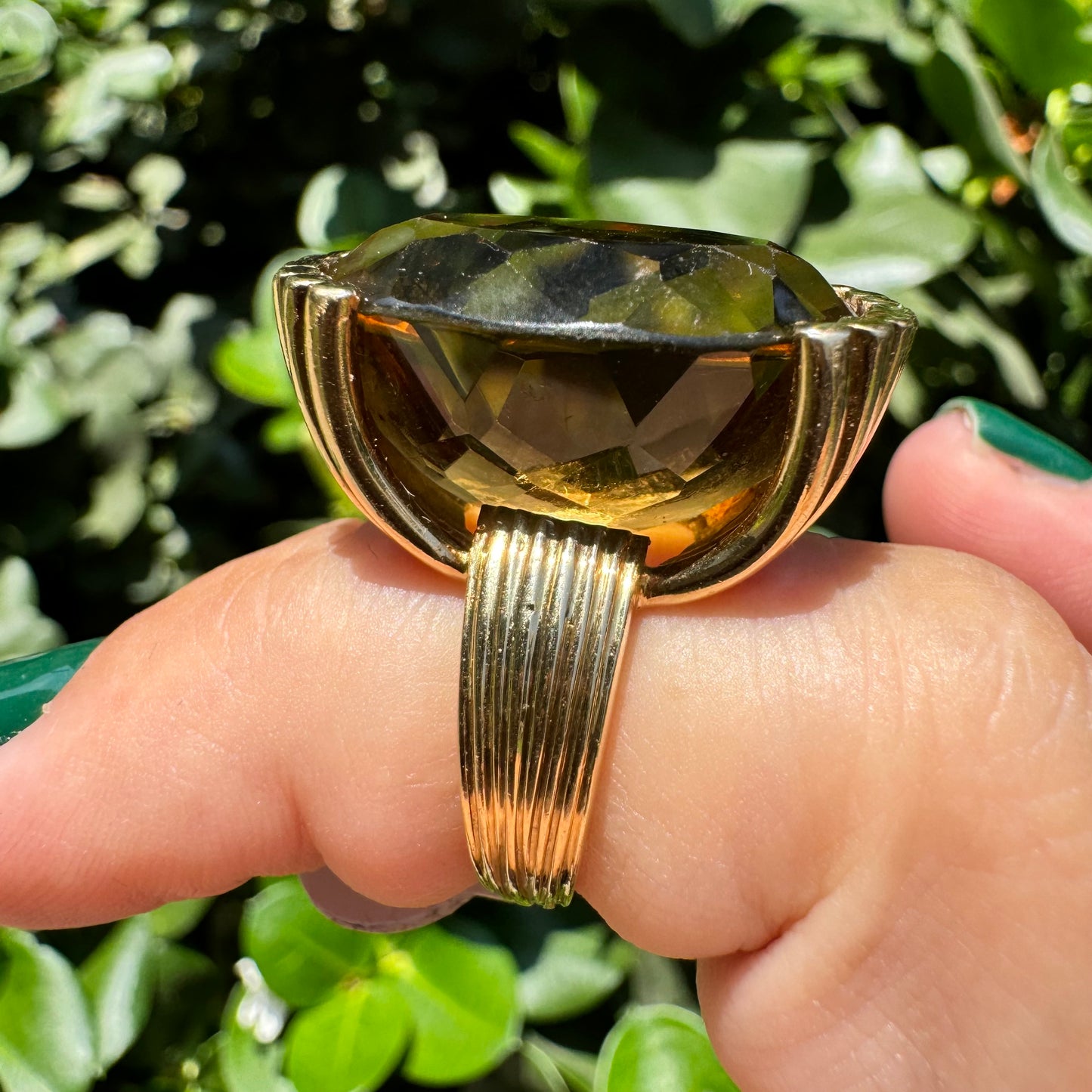 14K gold ring set with Smoky Quartz