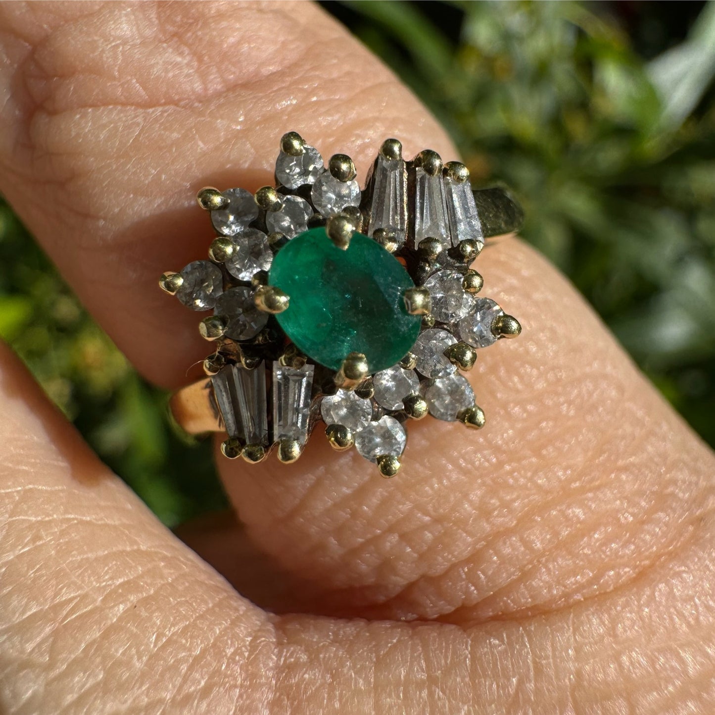 14K gold ring set with Emerald & Diamonds