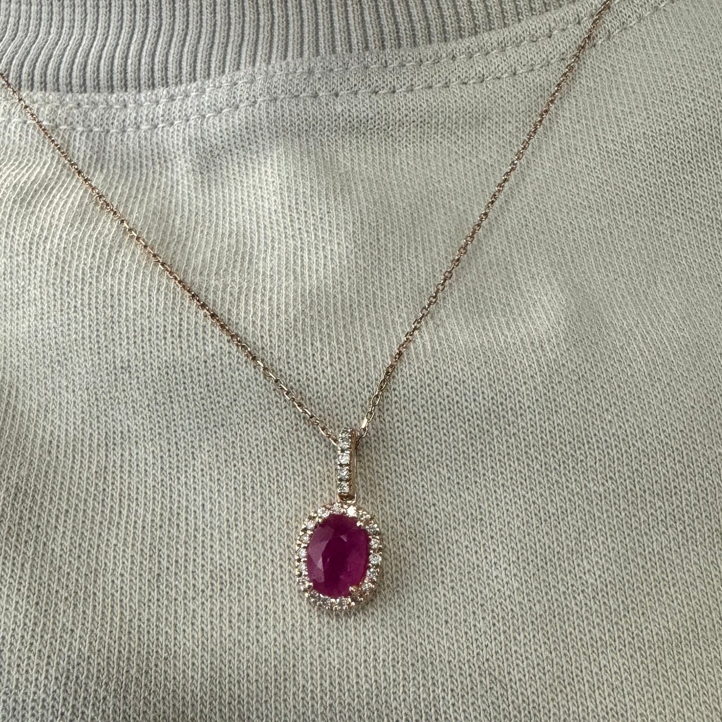 14K gold necklace set with Ruby & Diamonds