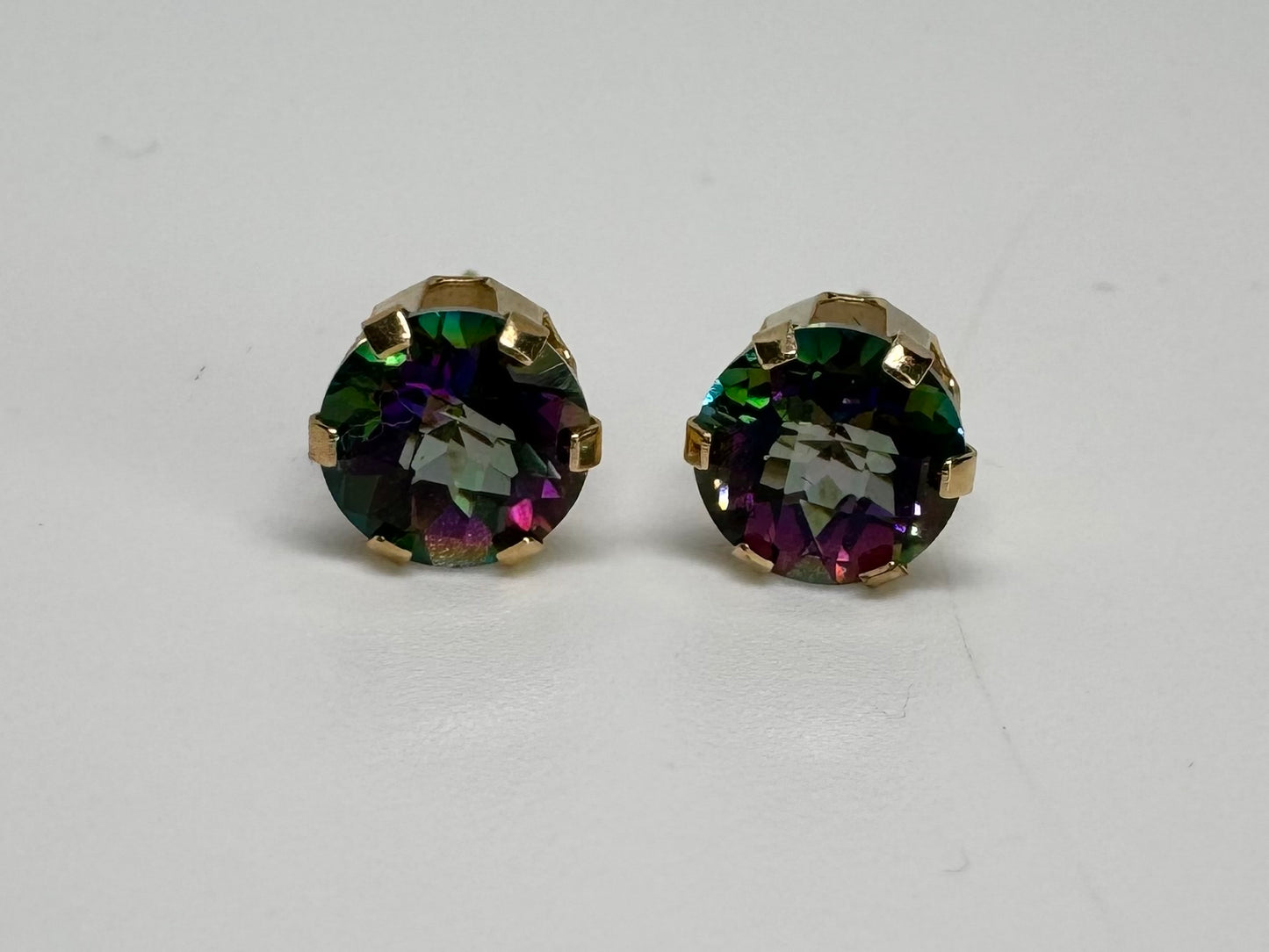 14K gold Stud Earrings set with Caribbean Topaz