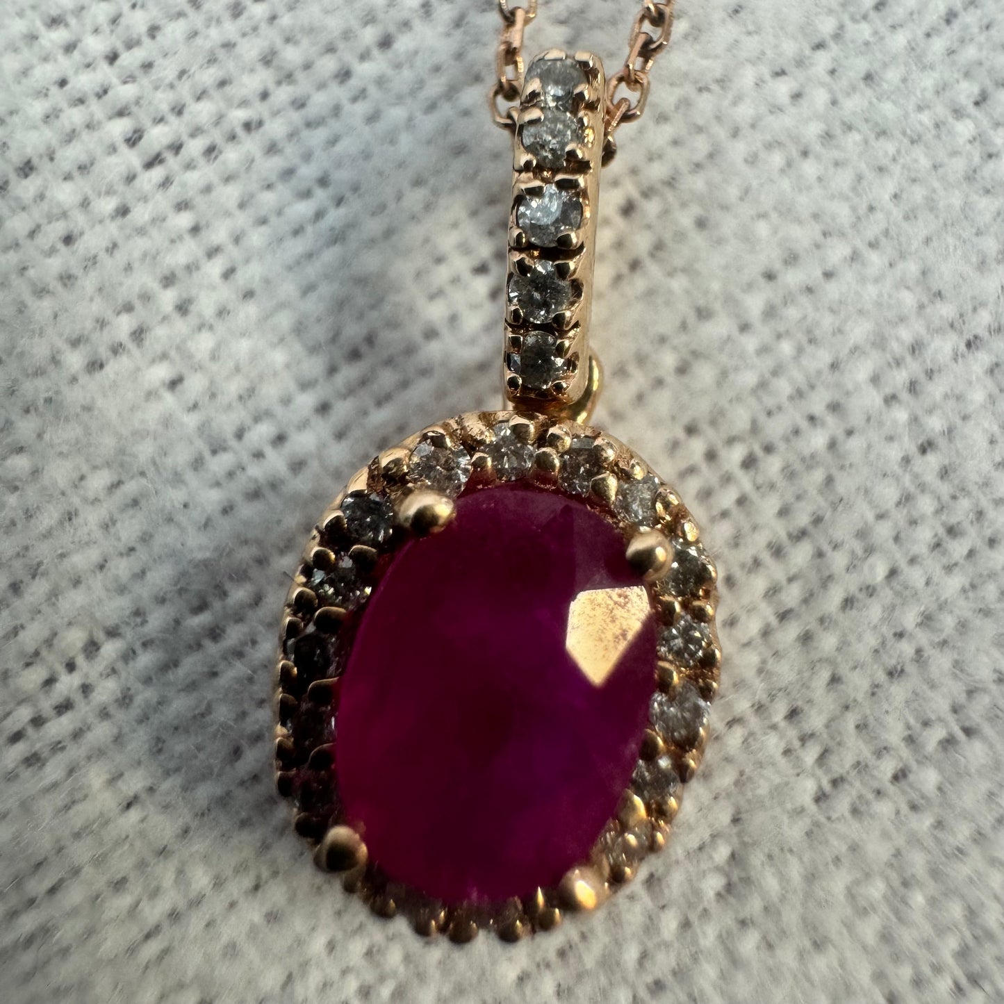 14K gold necklace set with Ruby & Diamonds