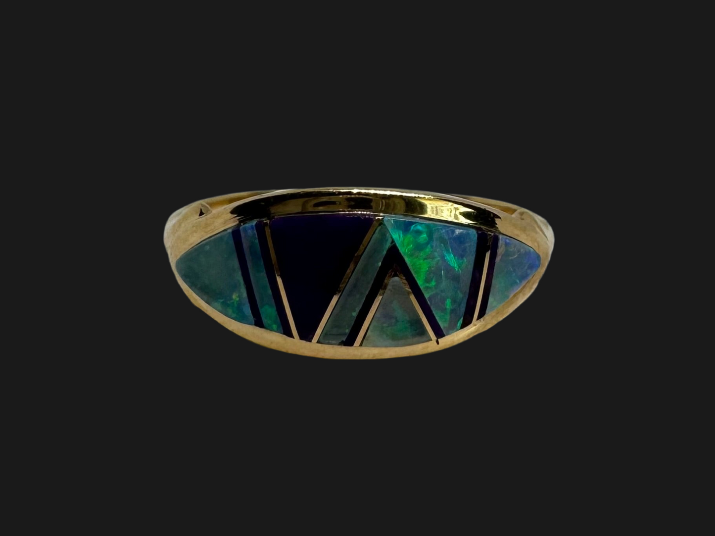 14K gold ring set with Opal & Enamel