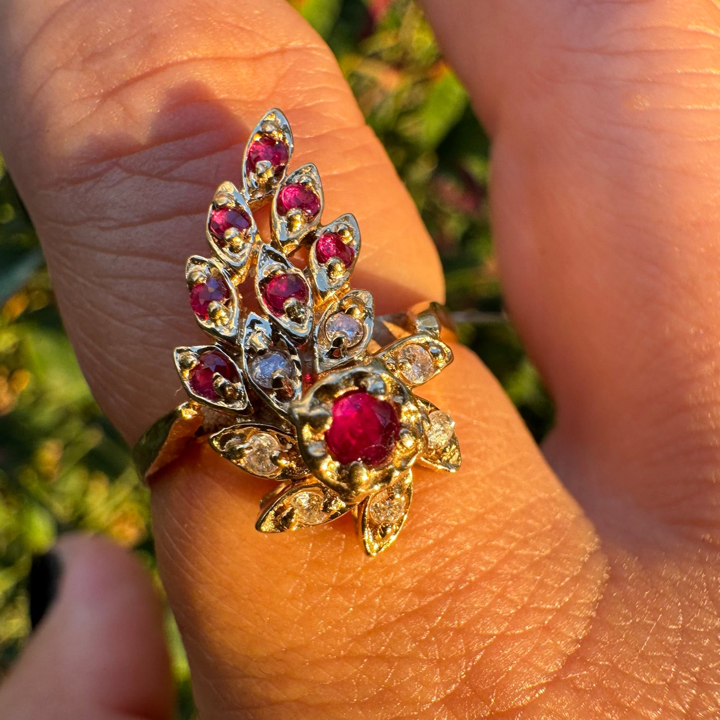 14K gold ring set with Rubies & Diamonds