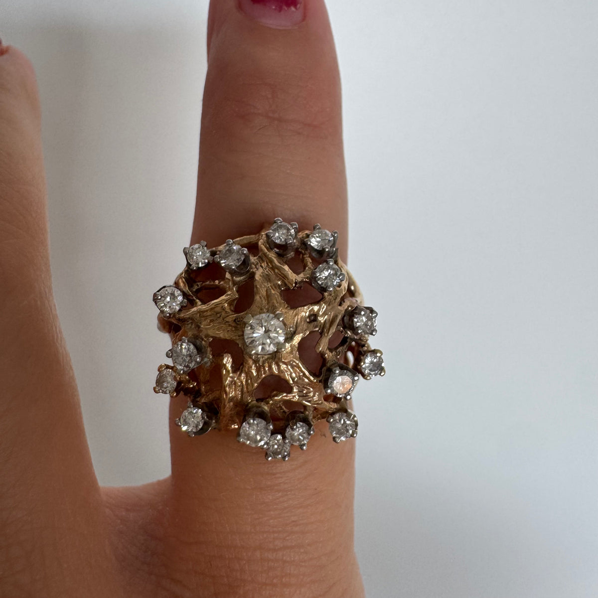 10K Gold Diamond Ring with a Sculptural Design