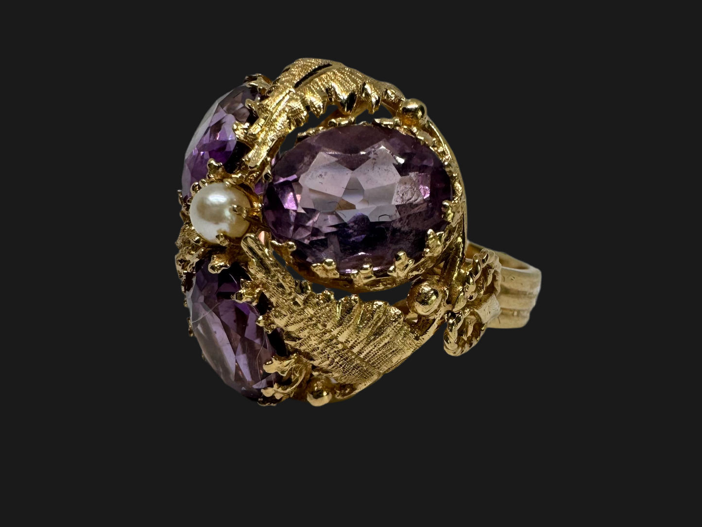 14K gold ring set with Amethyst & Pearl