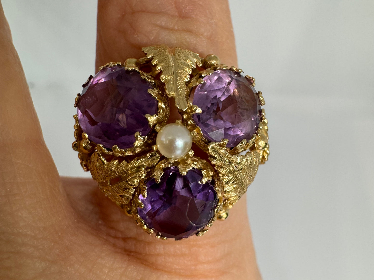 14K gold ring set with Amethyst & Pearl