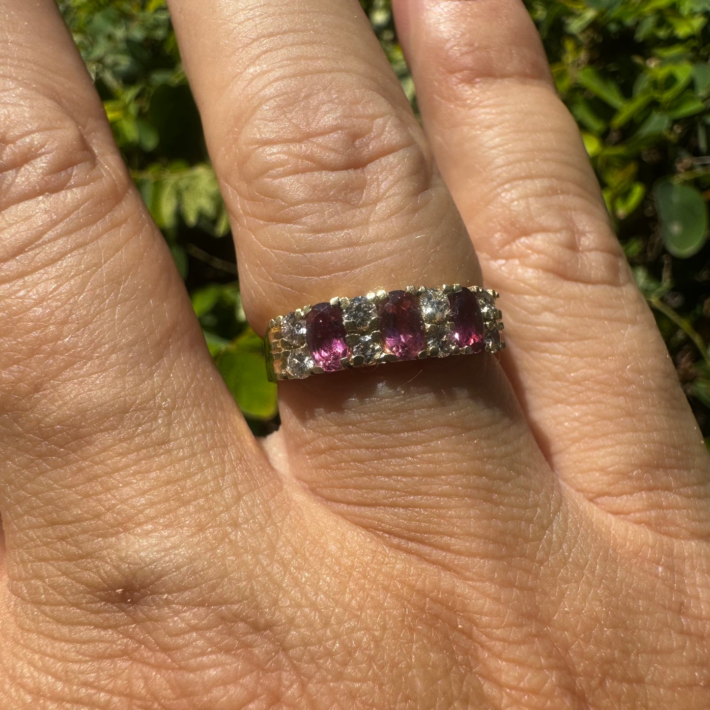 14K gold ring set with Pink Tourmaline & Diamonds