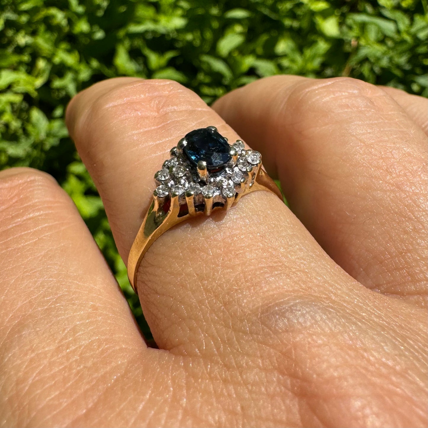 14K gold ring set with Sapphire & Diamonds