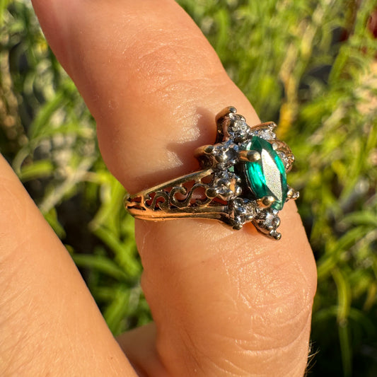 10K gold ring set with Emerald & Diamonds