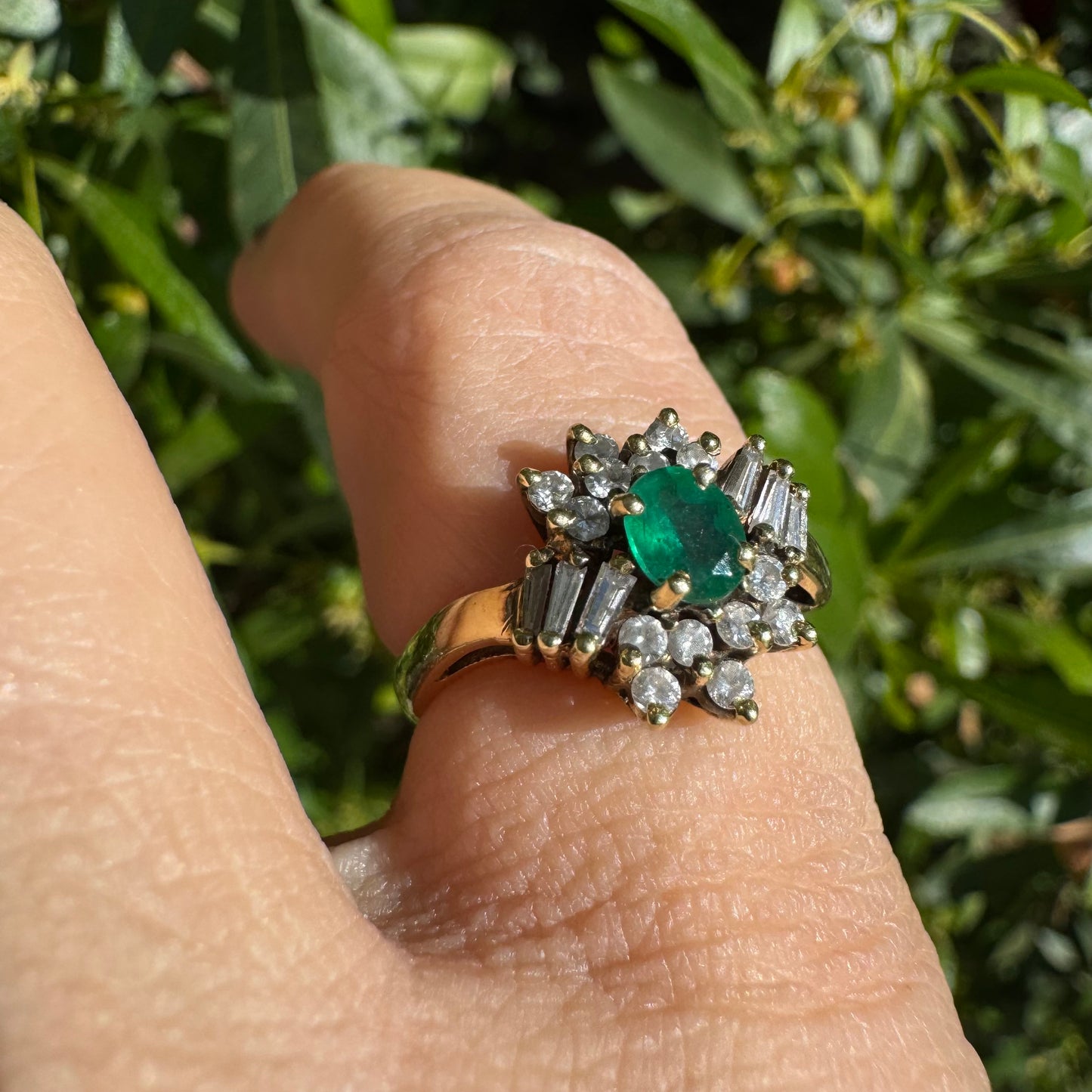 14K gold ring set with Emerald & Diamonds