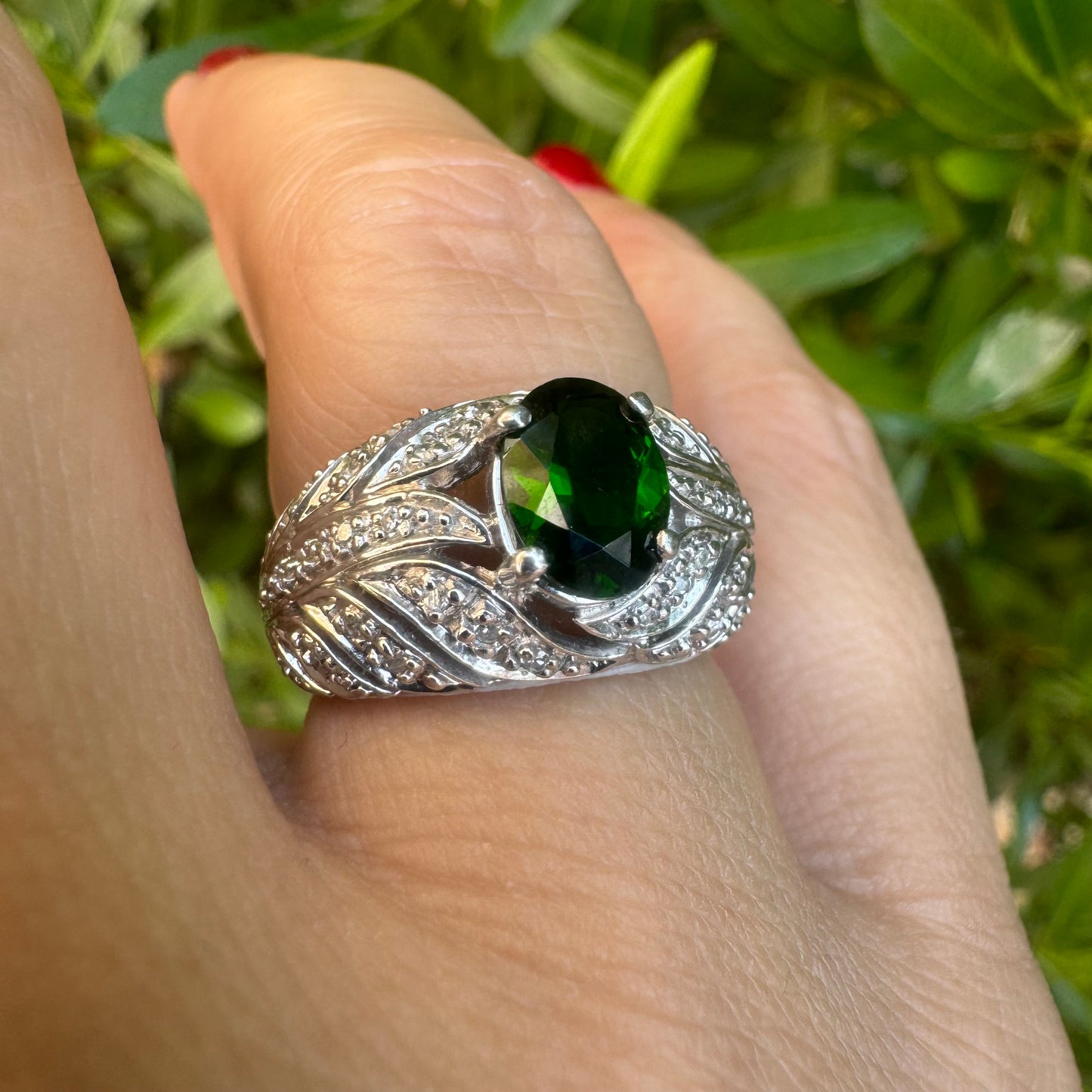 14K gold ring set with Emerald & Diamonds