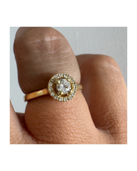 14K Yellow Gold Diamond Halo Ring