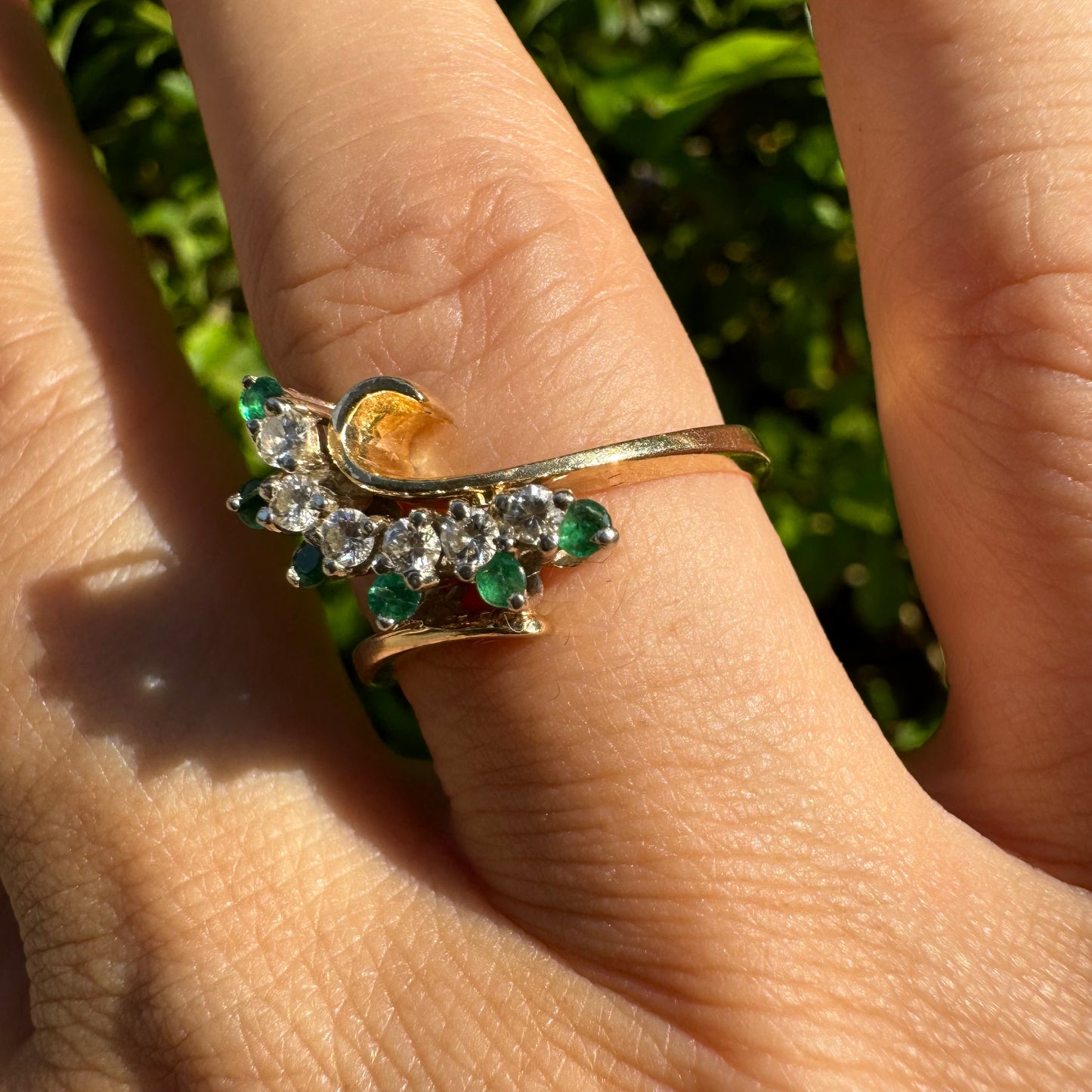 14K gold ring set with Emerald & Diamonds