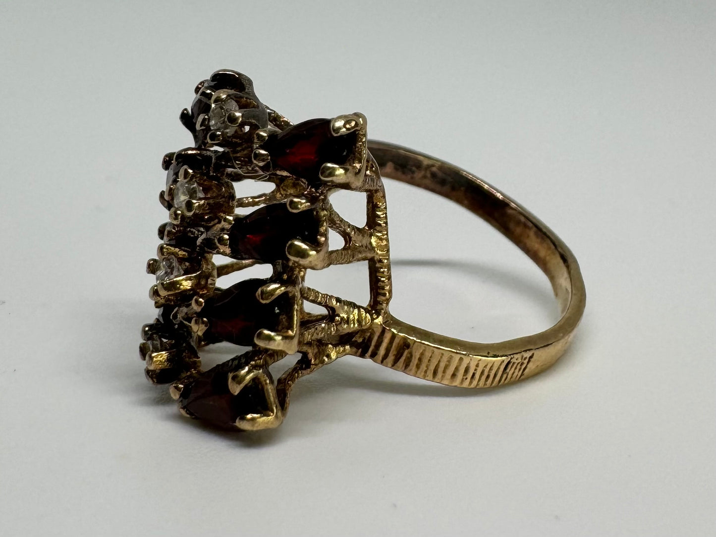 14K gold ring set with Garnet & Diamonds