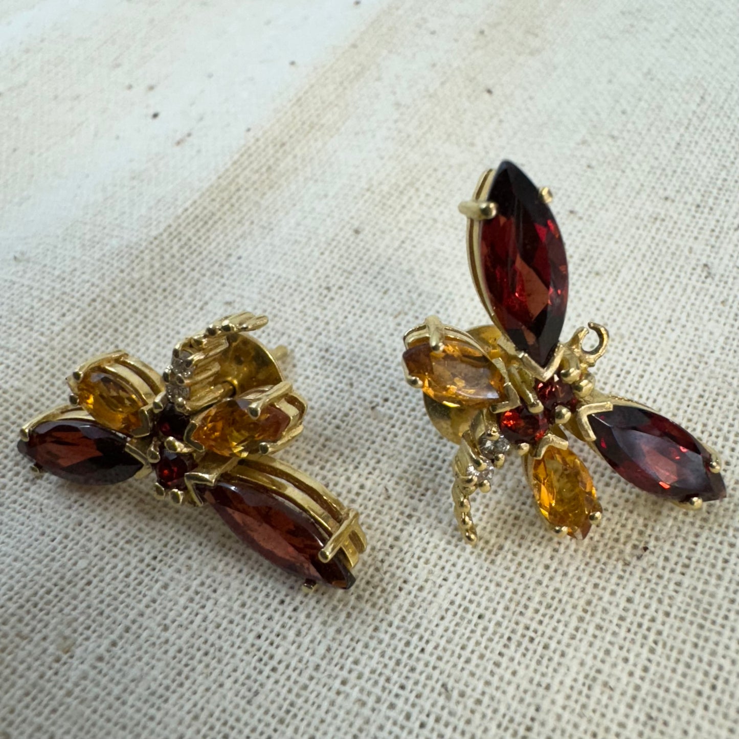 14K gold earrings set with Citrine & Diamonds