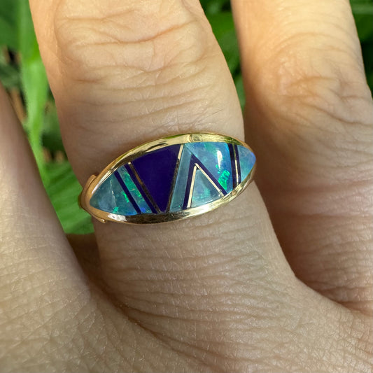 14K gold ring set with Opal & Enamel