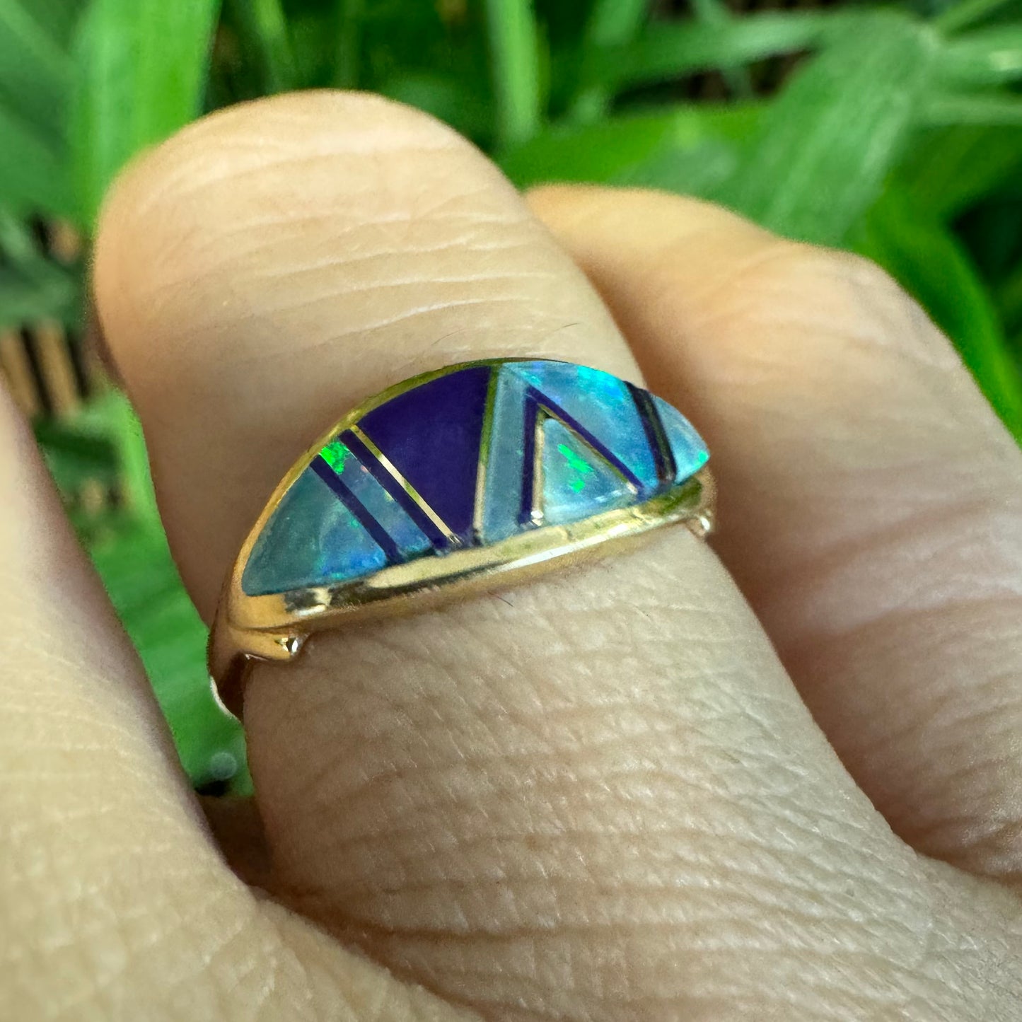 14K gold ring set with Opal & Enamel