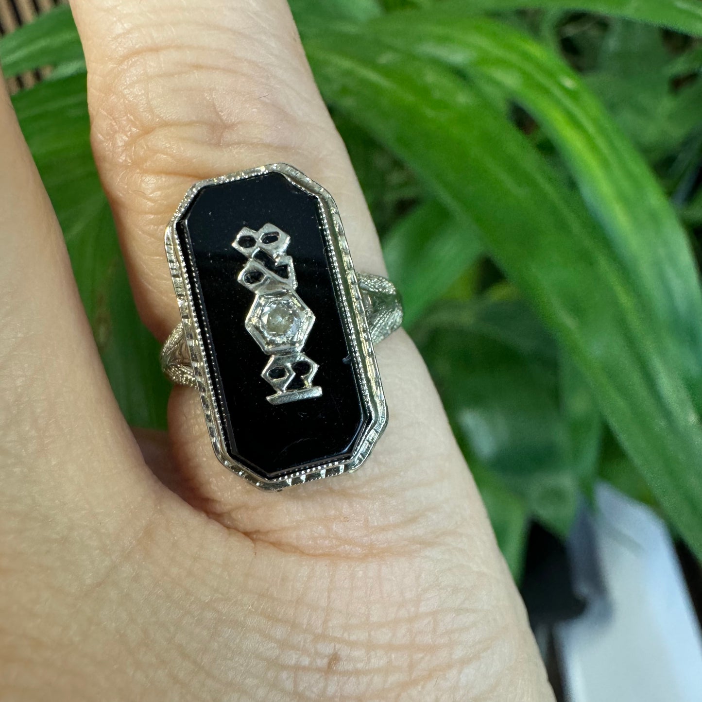 14K gold College “1928” ring set with Onyx & Diamond