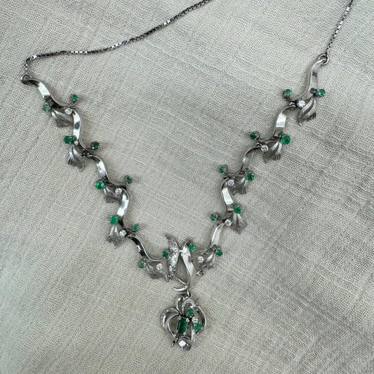 14K gold necklace set with Emerald & Diamonds