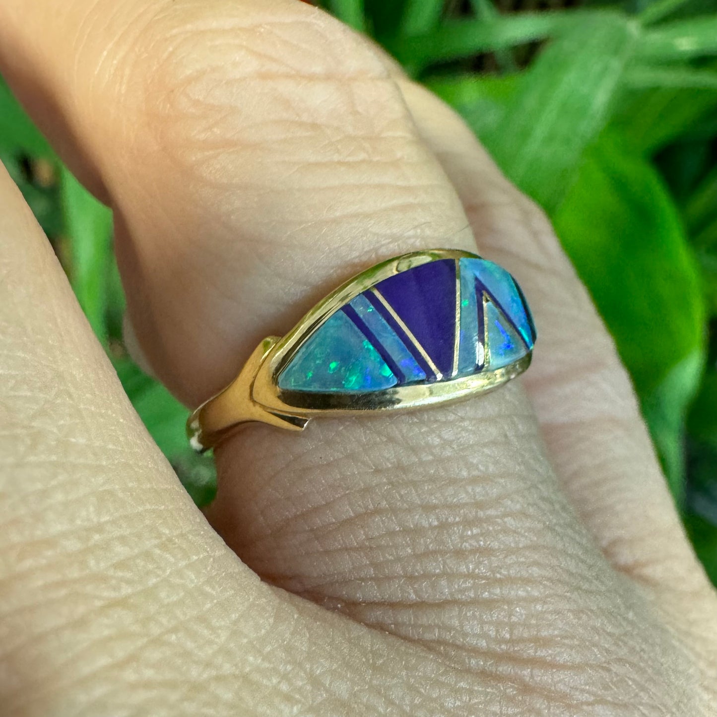 14K gold ring set with Opal & Enamel