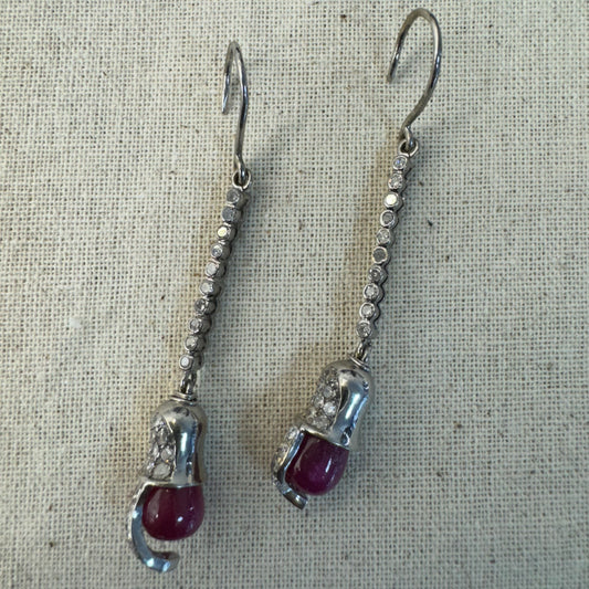 18K gold Drop Earrings set with Ruby & Diamonds