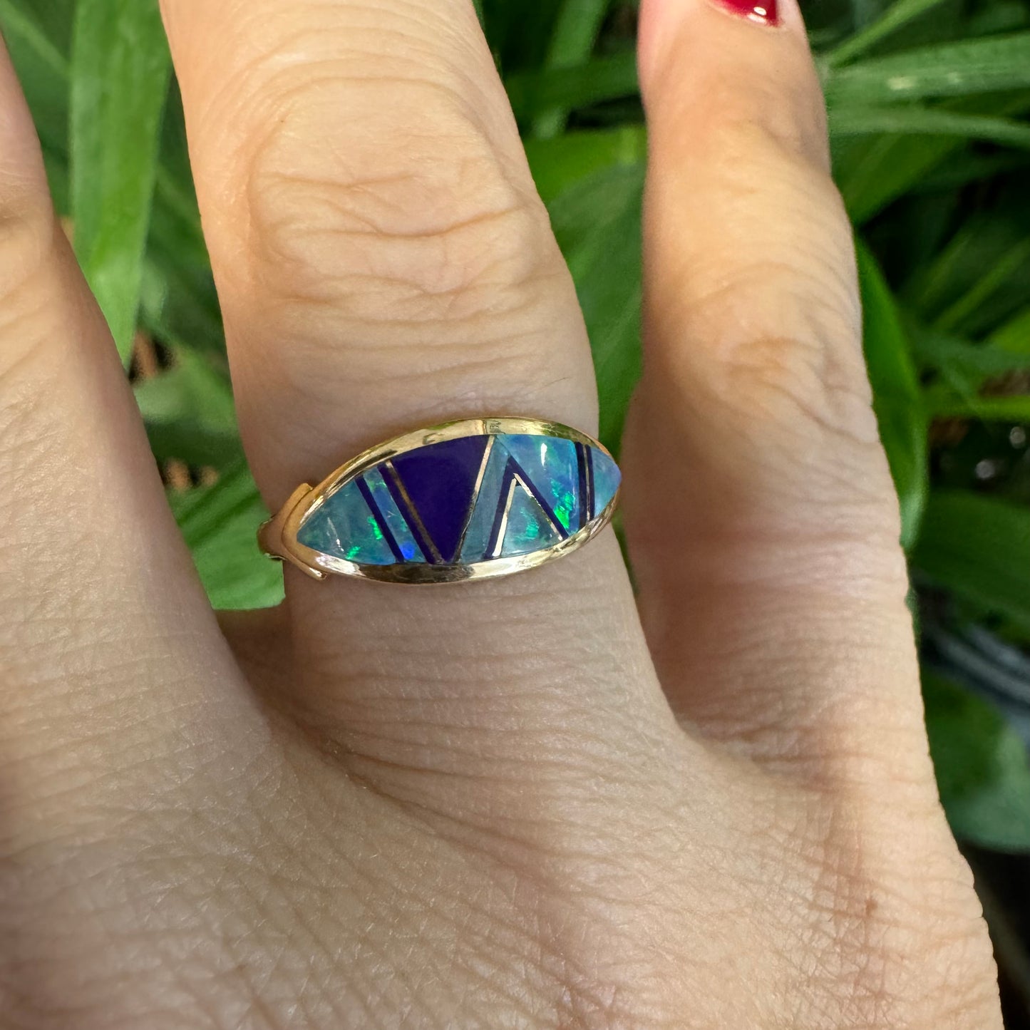 14K gold ring set with Opal & Enamel