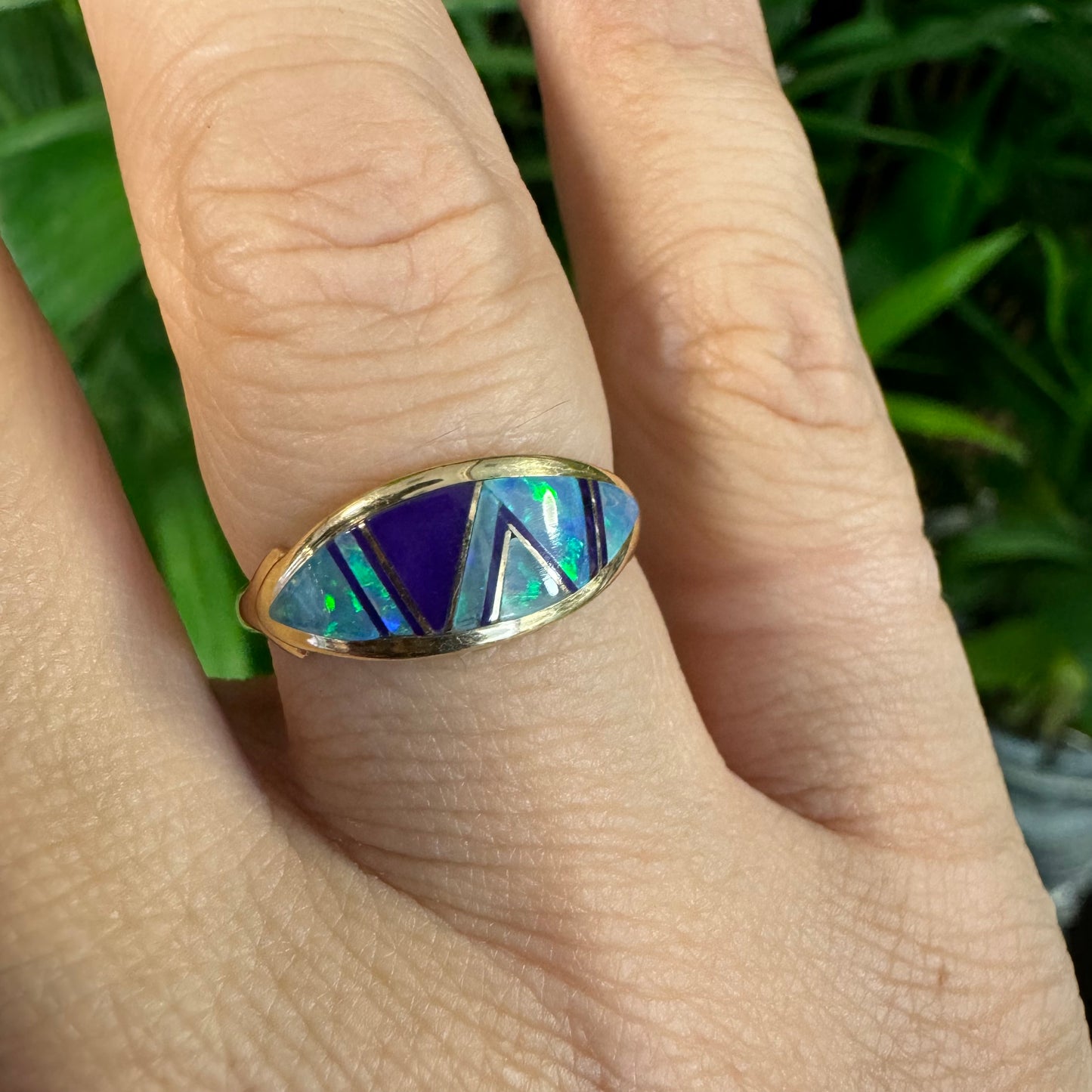 14K gold ring set with Opal & Enamel