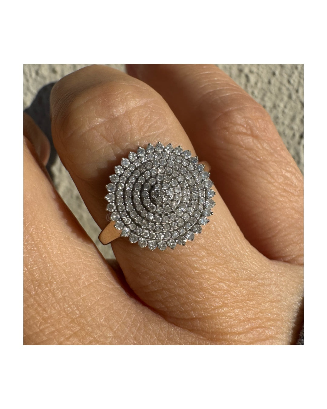 14K gold ring featuring a stunning concentric pavé diamond design