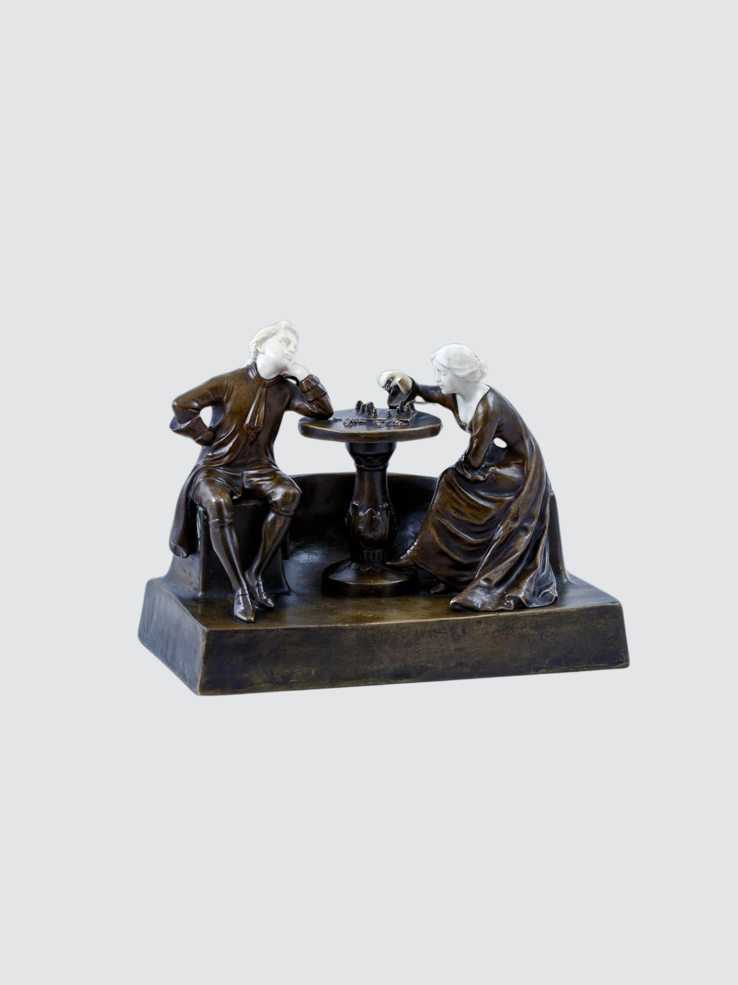 Playing Chess | Vienna Bronze & Ivory By Peter Paul Tereshchuk