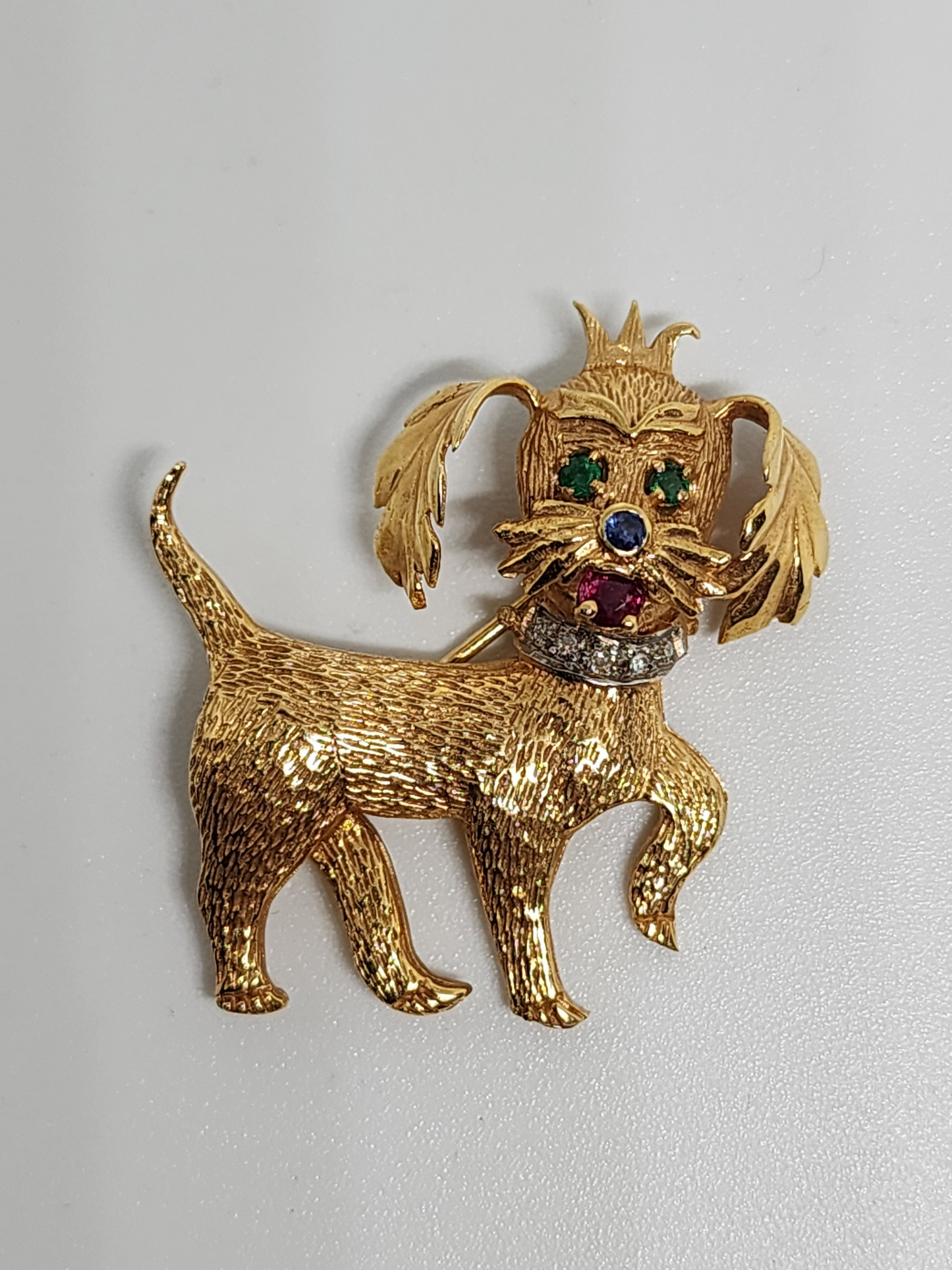 Gold & Diamond Dog Pin Brooch