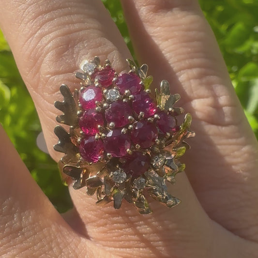 14K gold ring set with Garnet & Diamonds