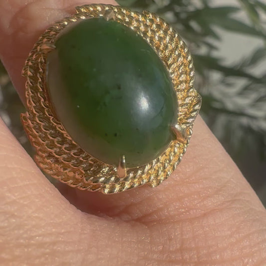 14K gold ring set with Jade