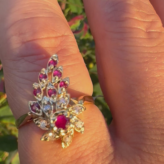 14K gold ring set with Rubies & Diamonds