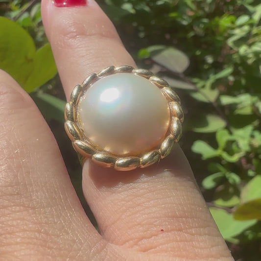 14K gold ring set with pearl