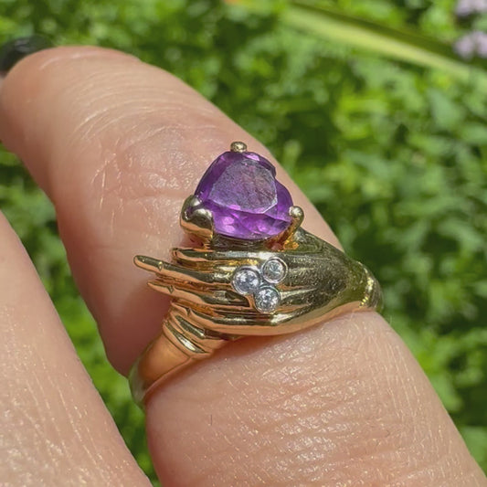 14K gold ring set with Amethyst & Diamonds