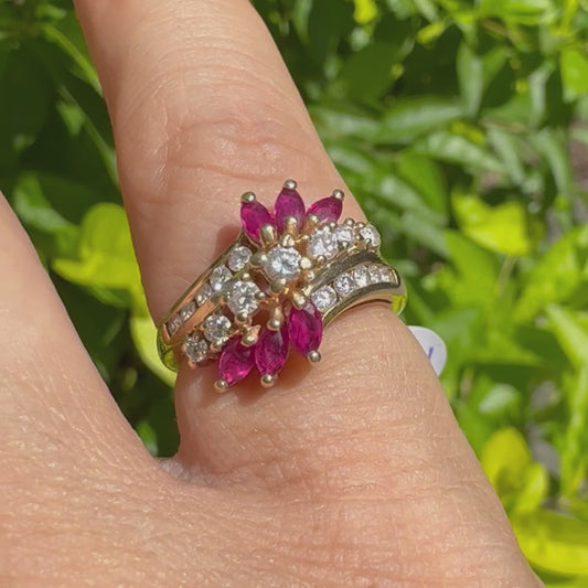 14K gold ring set with Rubies & Diamonds