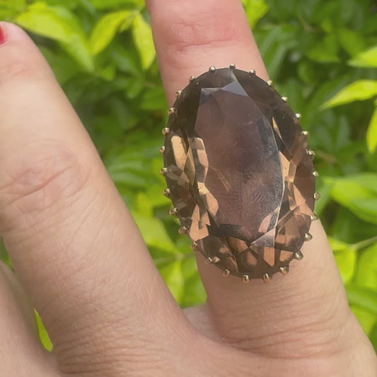 14K gold ring set with Smoky Quartz