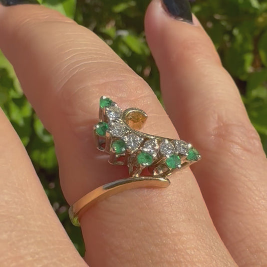 14K gold ring set with Emerald & Diamonds