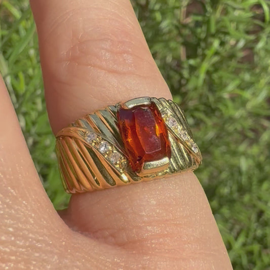 14K gold ring set with Citrine & Diamonds