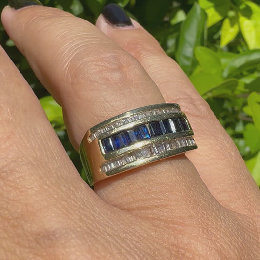 10K gold ring set with Sapphires & Diamonds